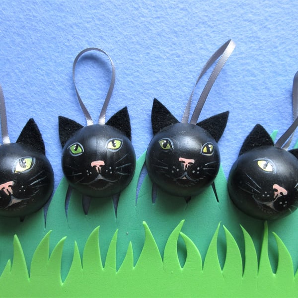Black Cat Hanging Decoration Pet Bauble for Christmas Tree Home x 4