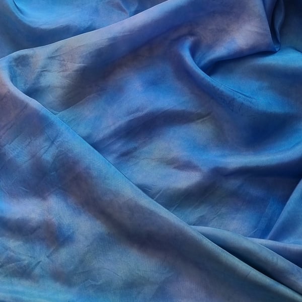 Beautiful Blues Large Square Silk Scarf Hand-Dyed