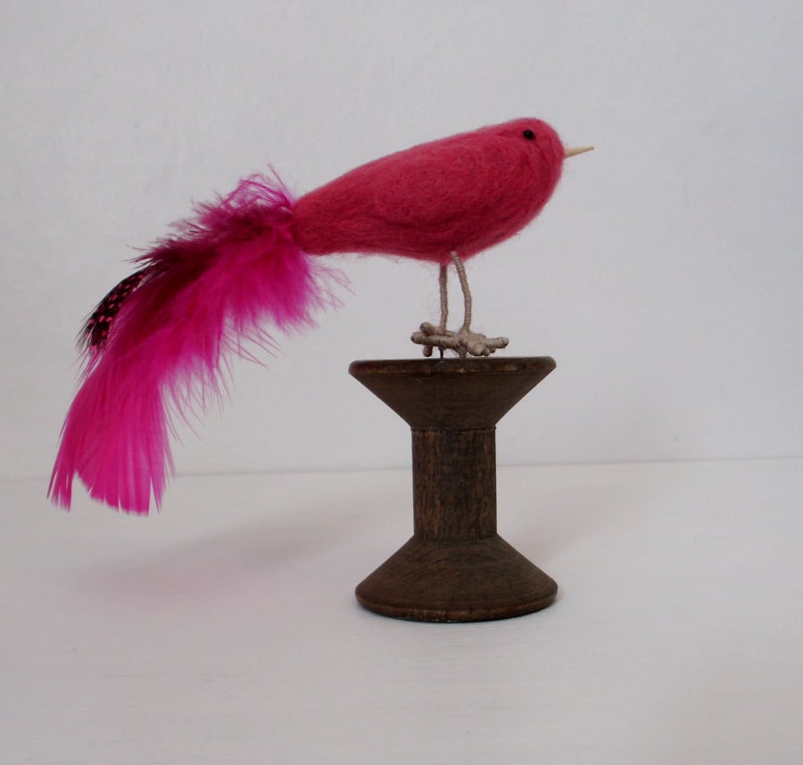 Pink bird needle felted,Valentine gift,Christmas decortion