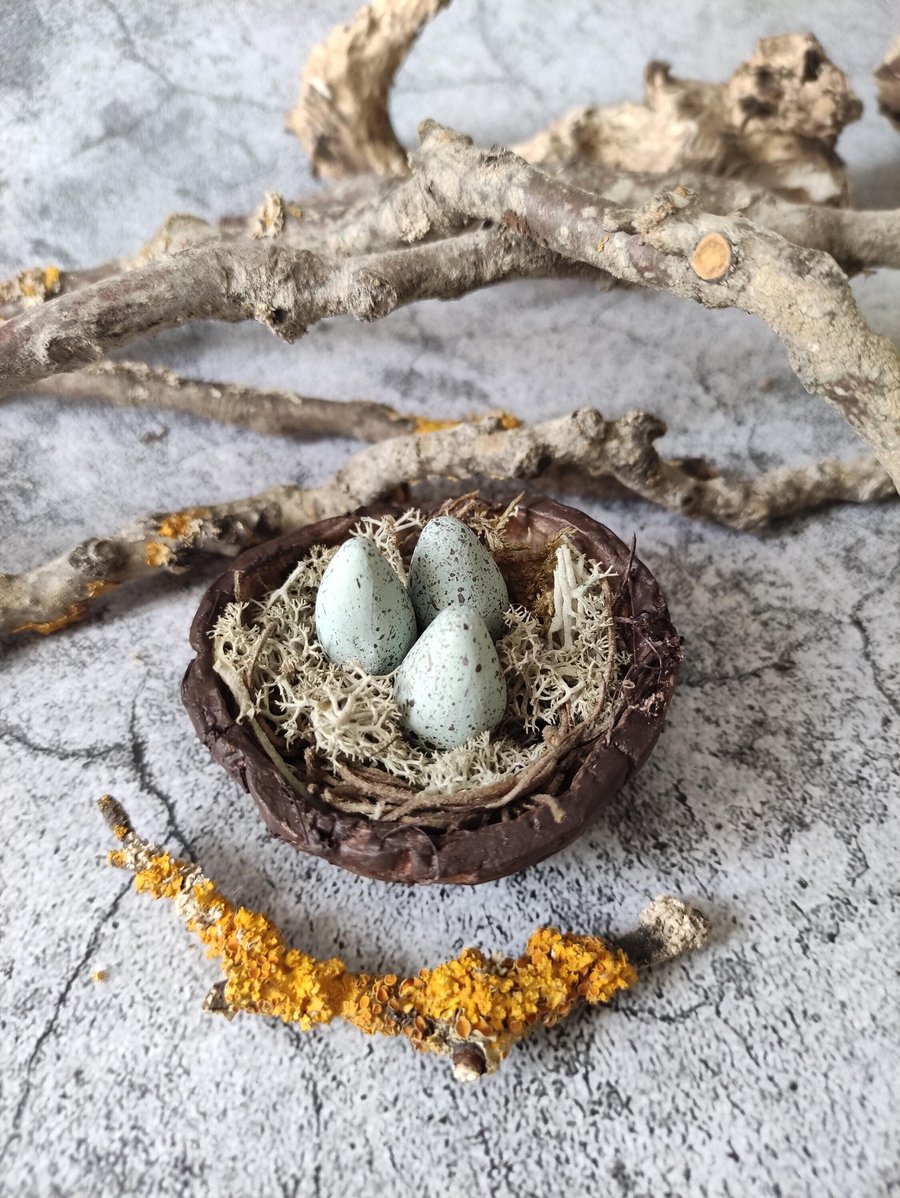 Bird Nest Sculpture, Rustic Clay, Mini Trinket Dish, Wabi-Sabi Bark Bowl