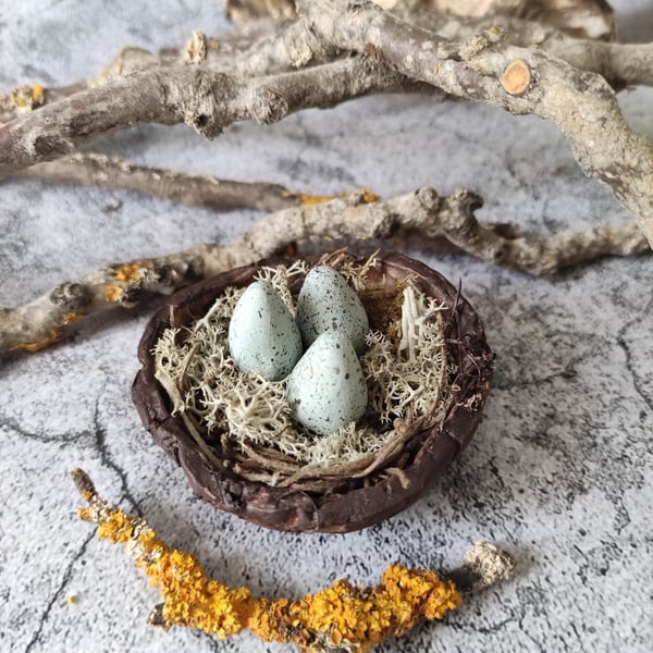 Bird Nest Sculpture, Rustic Clay, Mini Trinket Dish, Wabi-Sabi Bark Bowl