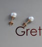 Silver Grey Pearl Button Earrings with 14k Gold Filled Stud and Back - Image 7
