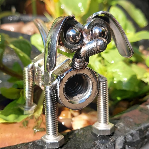 Handcrafted Stainless Steel  nuts & bolts Dog figurine
