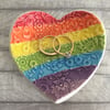 Rainbow themed ceramic heart trinket dish, ring dish, jewellery dish.