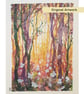 Forest with white butterflies, original watercolour painting with mixed media
