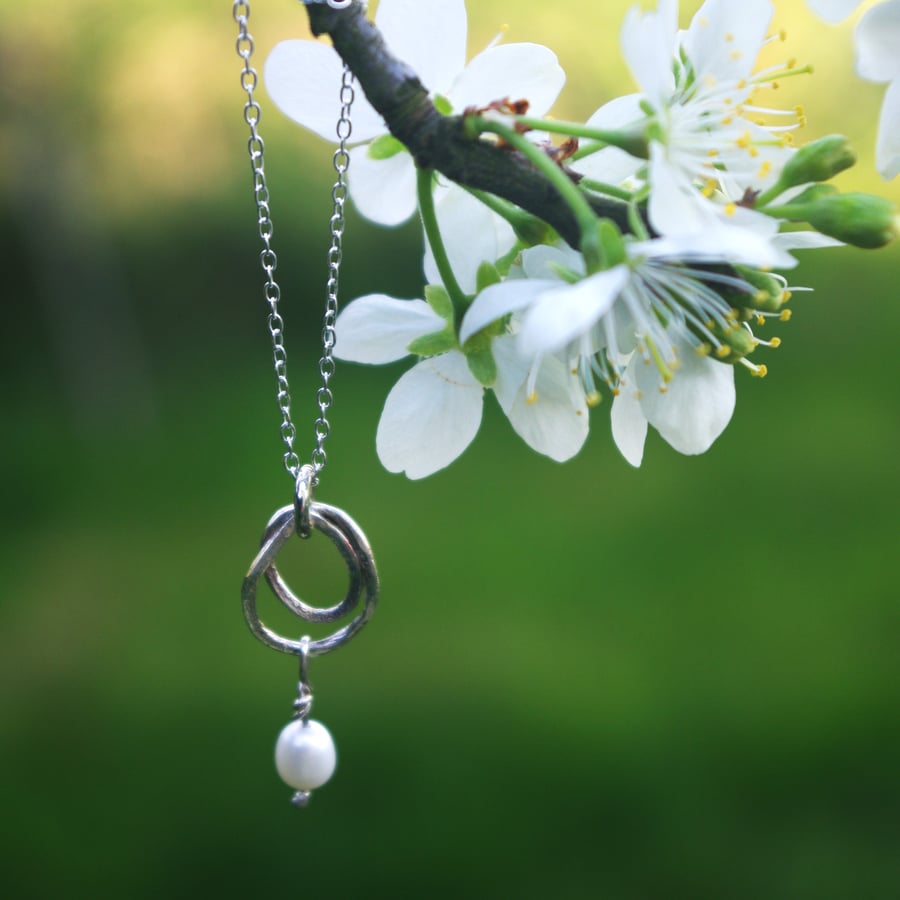 Smaller Silver Swirl Necklace with Freshwater Pearl Drop