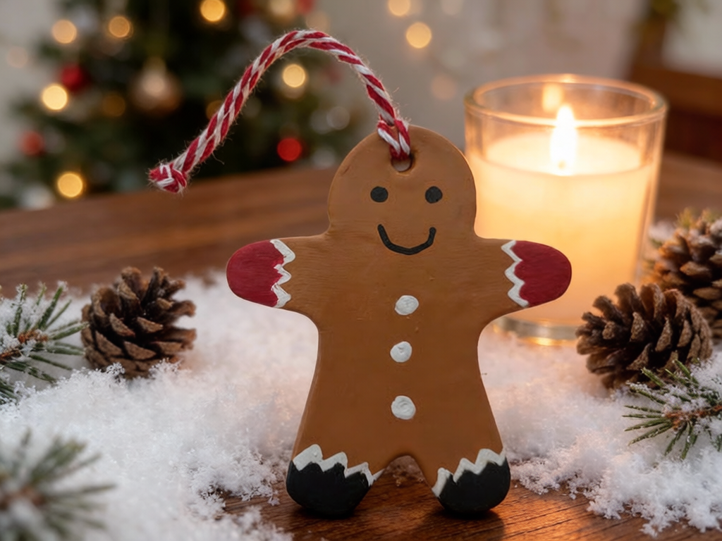 Handmade Air Dry Clay Gingerbread Man Christmas Tree Decoration