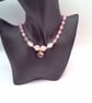 Pink Floral Beads and Pink and White Crystal Necklace with Heart and Earrings - Image 5