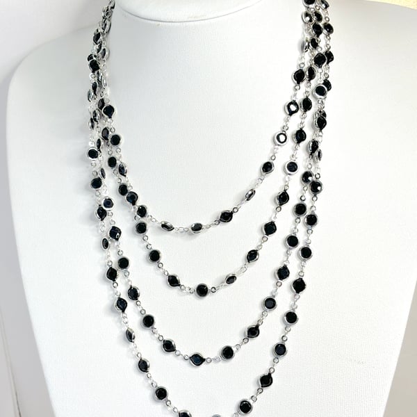 Extra Long Black CZ Crystal Chain Necklace, Silver Tone, 78 or 40 inch