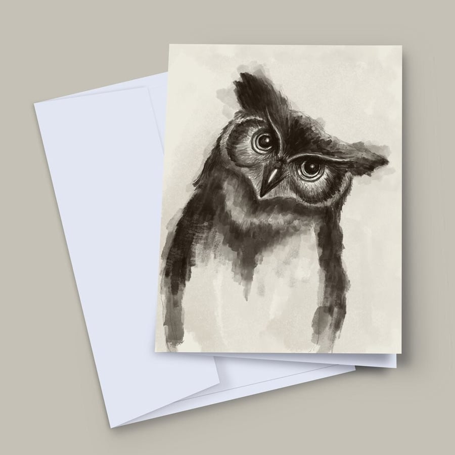 Owl Card, Owl Illustration, Blank Owl Card, Owl Note Card, Thank You Card