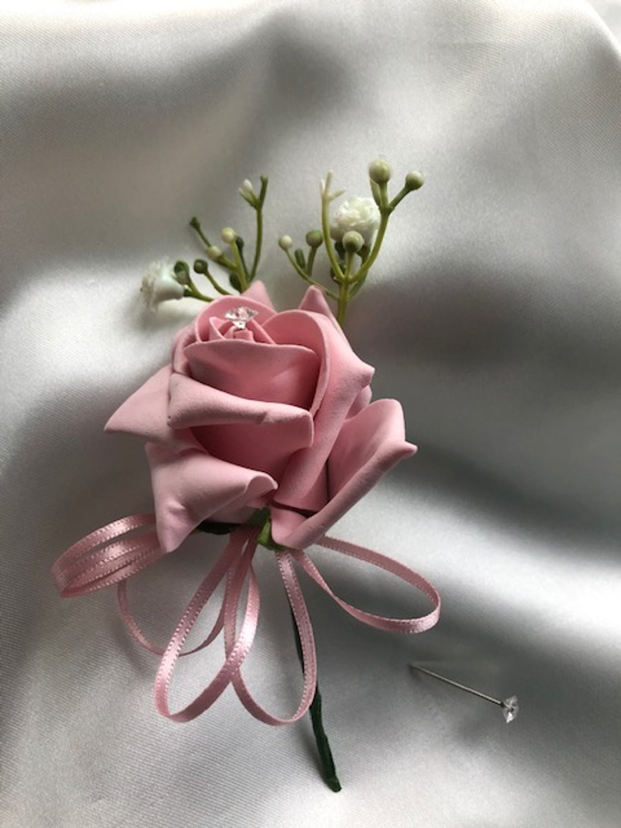 Vintage Pink Rose Spray Wedding Boutonniere Butttonhole - Various Colours