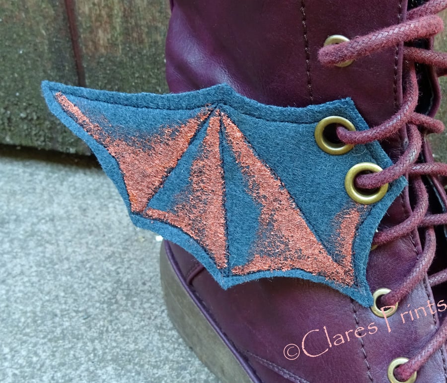 Steampunk Fabric Boot Wings Bat Wings Green Copper Cosplay