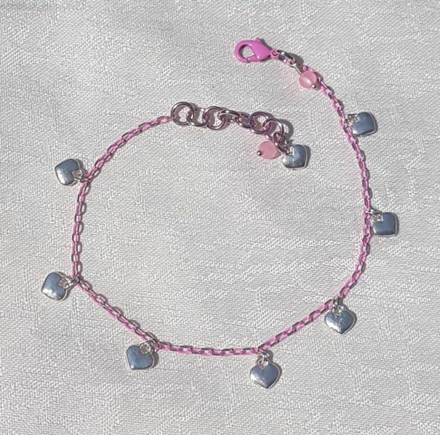SALE - Gorgeous Pink Chain Anklet with Heart Charms.