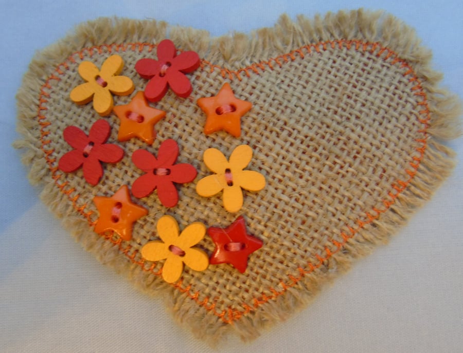 Fabric Brooch - Flower Buttons Heart