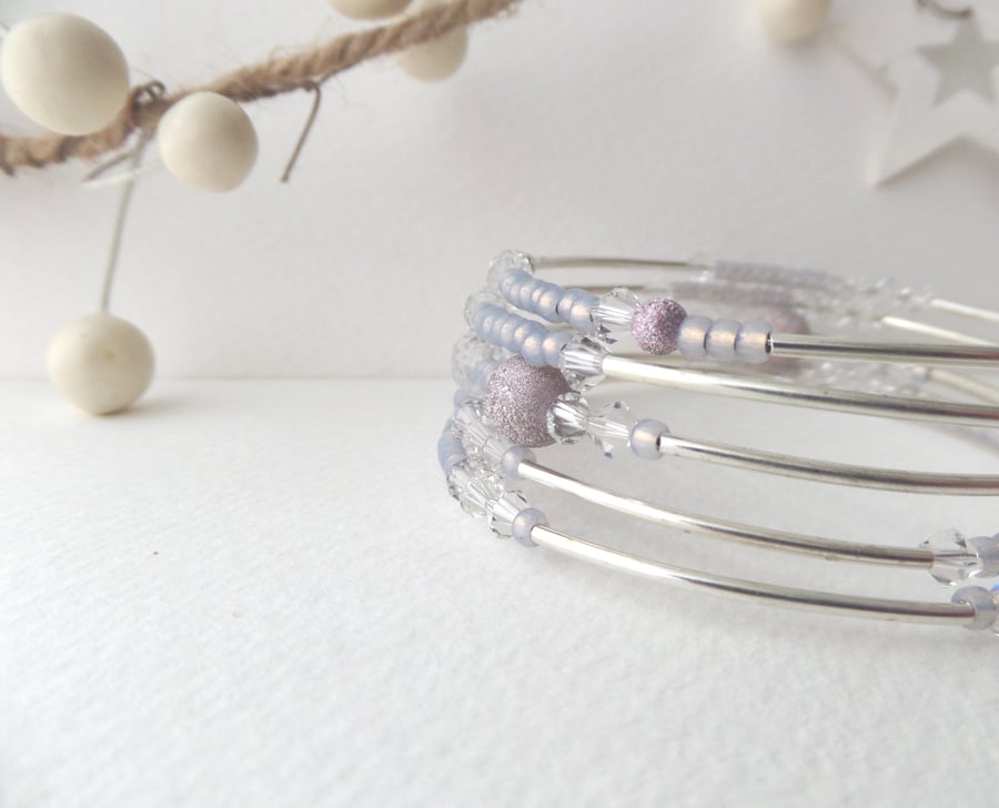 Lilac Opal & Silver Bangle