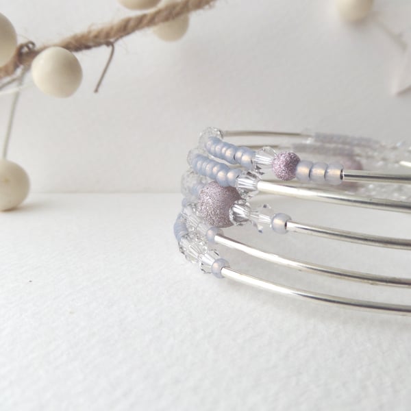 Lilac Opal & Silver Bangle