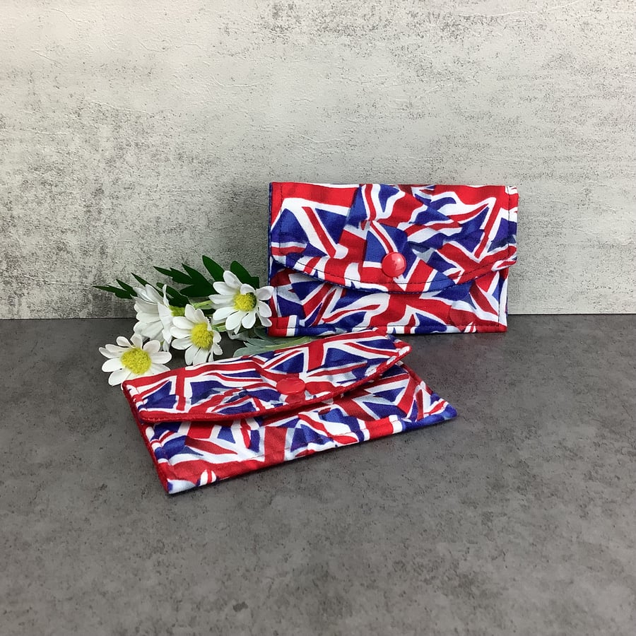 Union Jack flags card case, Travel pass holder, Fabric purse