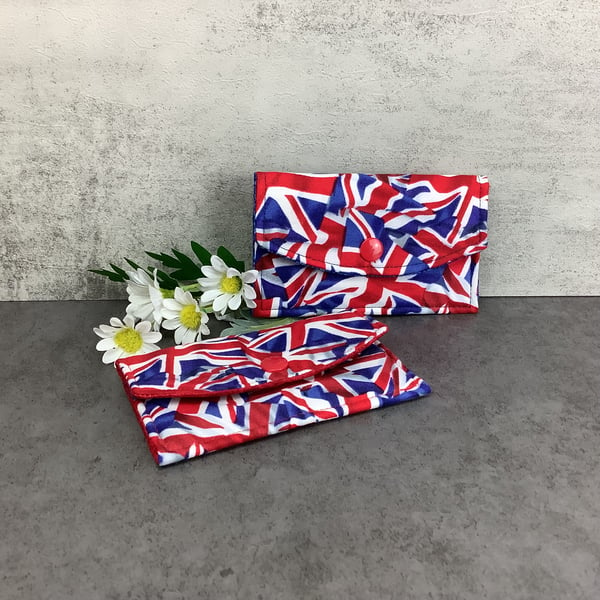 Union Jack flags card case, Travel pass holder, Fabric purse