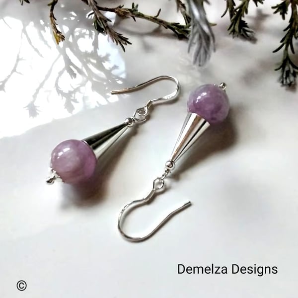 Designer Natural Kunzite Sterling  Silver Coned Earrings