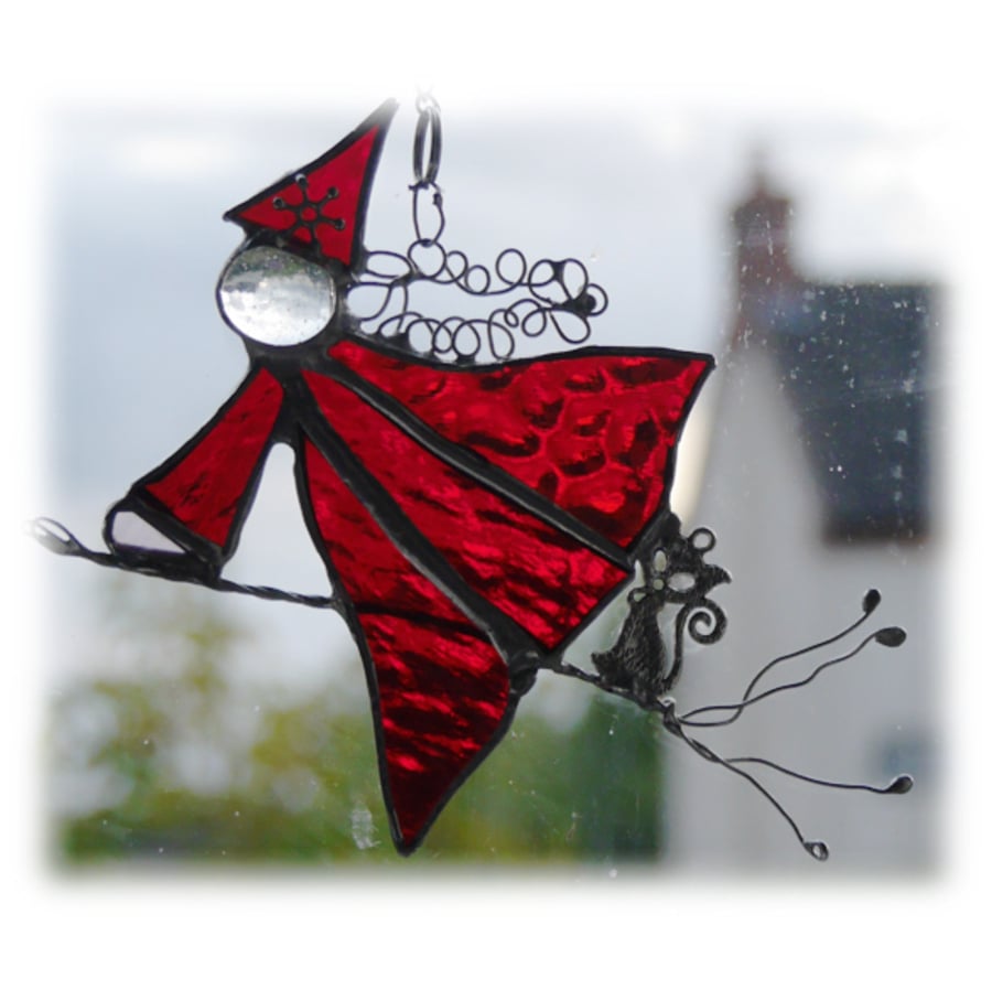 Witches on Broomstick Suncatcher Stained Glass 029 Red 