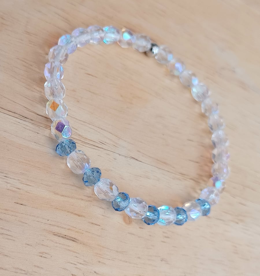 Czech Crystal Elasticated Bracelet with 6mm Clear & Blue Beads