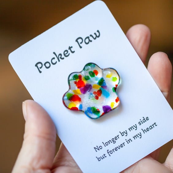 Pet Pocket Hug, Pet Bereavement Keepsake, Dog Cat Rainbow Bridge Paw Print