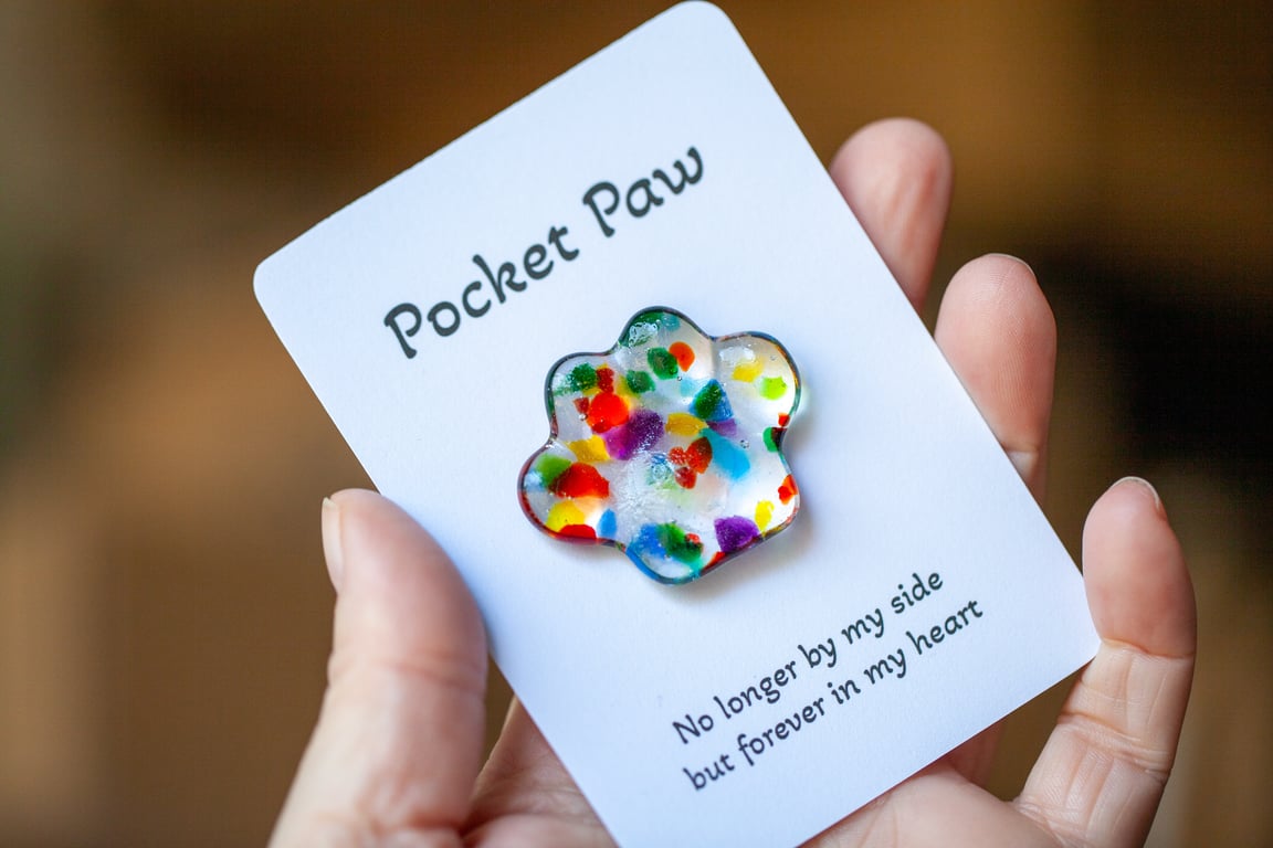 Pet Pocket Hug, Pet Bereavement Keepsake, Dog Cat Rainbow Bridge Paw Print