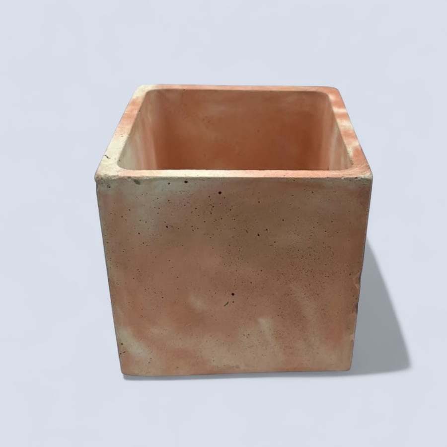 Concrete Cube Plant Pot - Terracotta Pink and Grey Square Planter (cpp1&2)