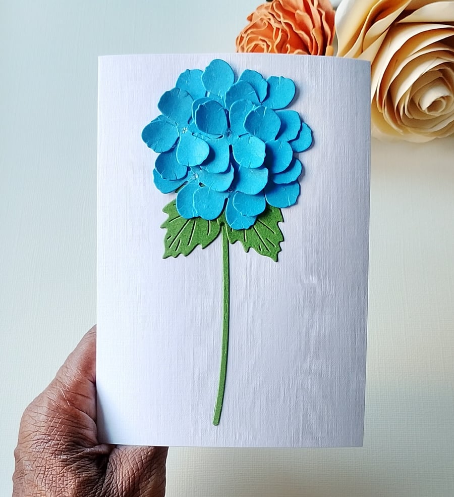 Blue Hydrangea - Flower Shop Moments, Blank Handmade Floral Card 
