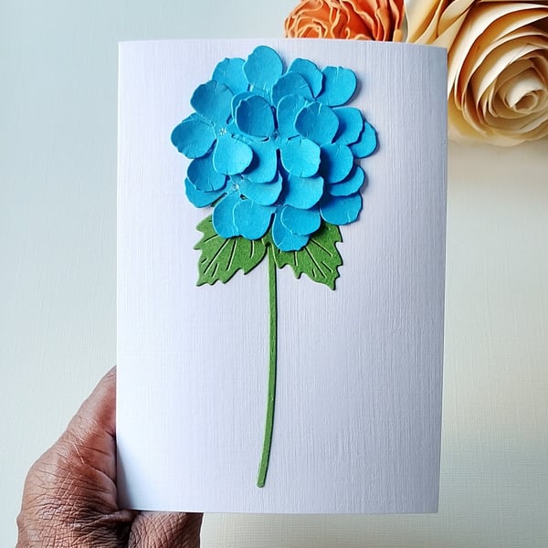 Blue Hydrangea - Flower Shop Moments, Blank Handmade Floral Card 
