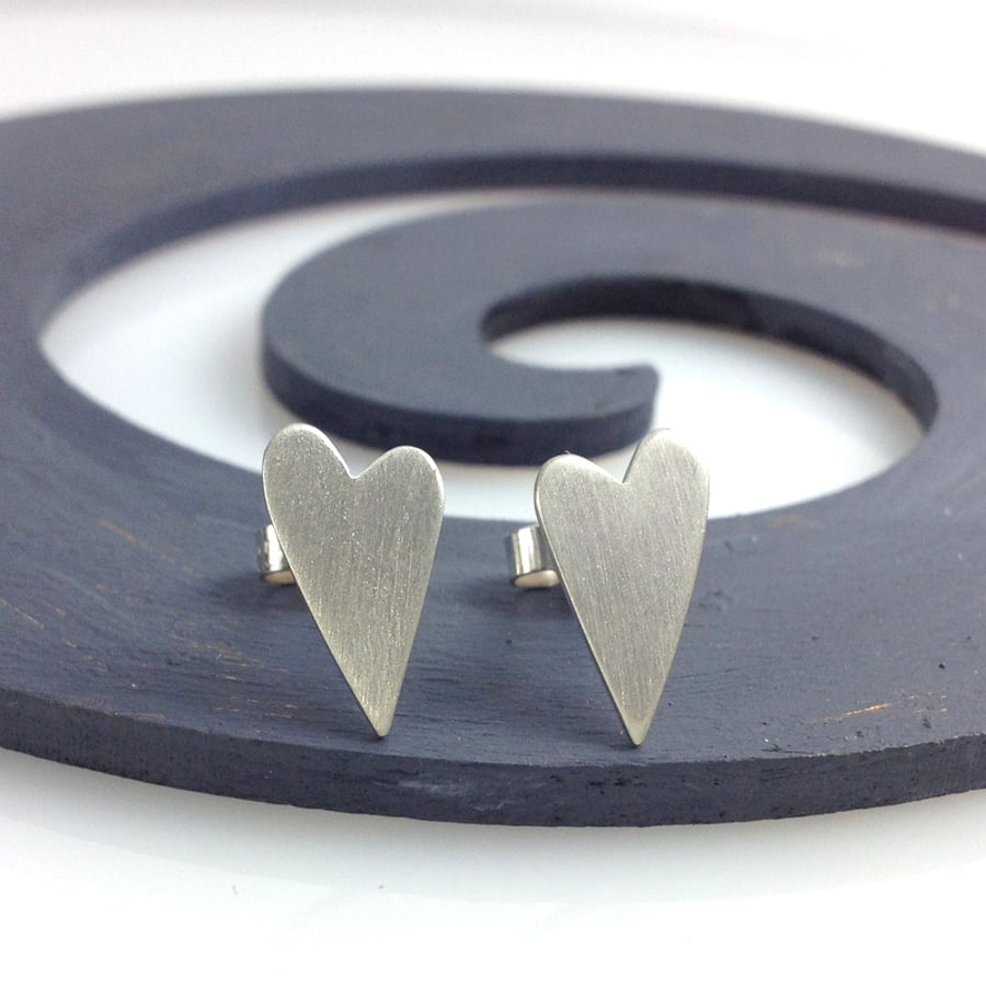 Sterling silver frosted heart stud earrings