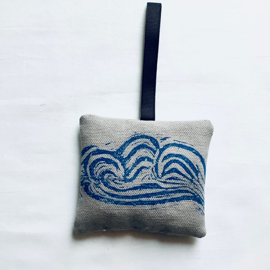 Grey Clouds Lavender Bag Hand Printed on Cotton; Lavender sachet