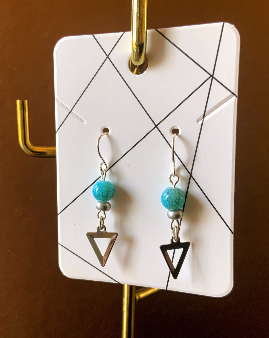 Silver Stainless Steel Triangle Charm Earrings 