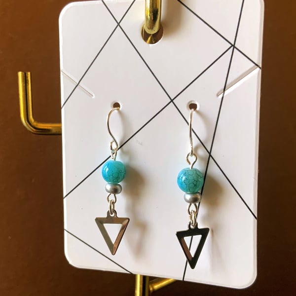 Silver Stainless Steel Triangle Charm Earrings 