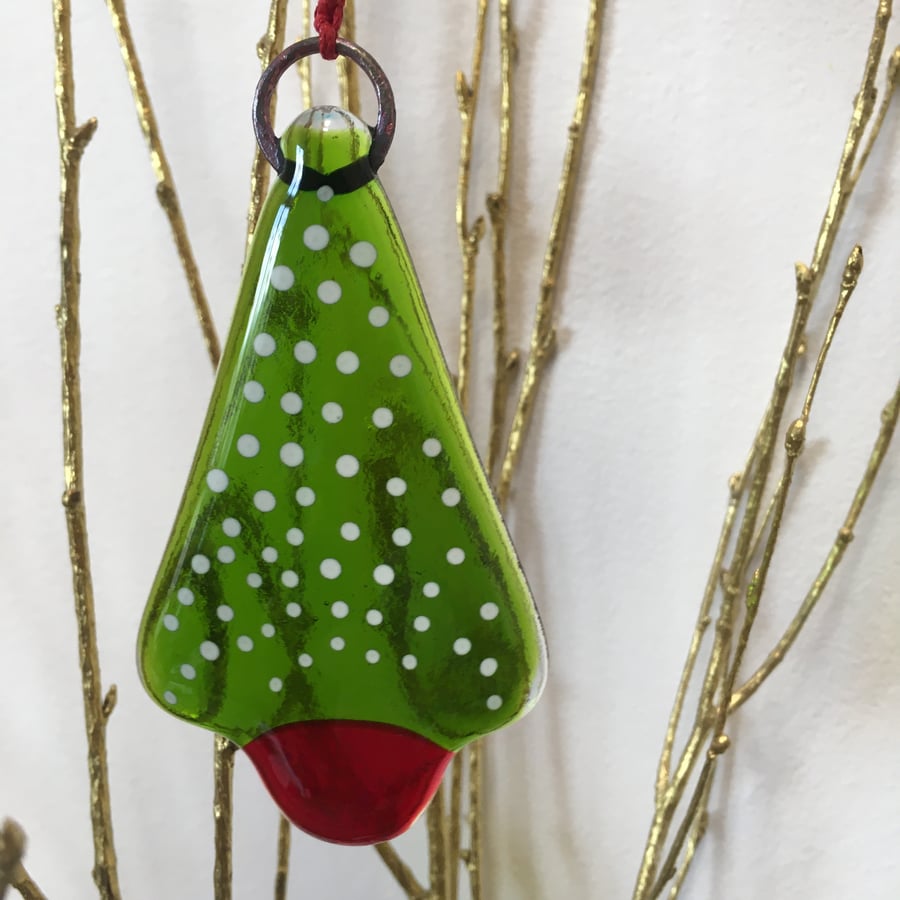 Snowstorm  Nordic Fused Glass Christmas Tree decoration - green, red, white