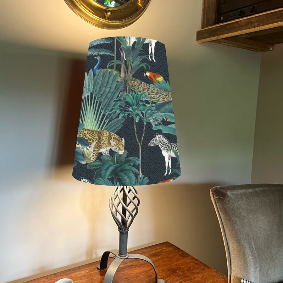 Jungle velvet cone lampshade, in black, extra tall lampshade