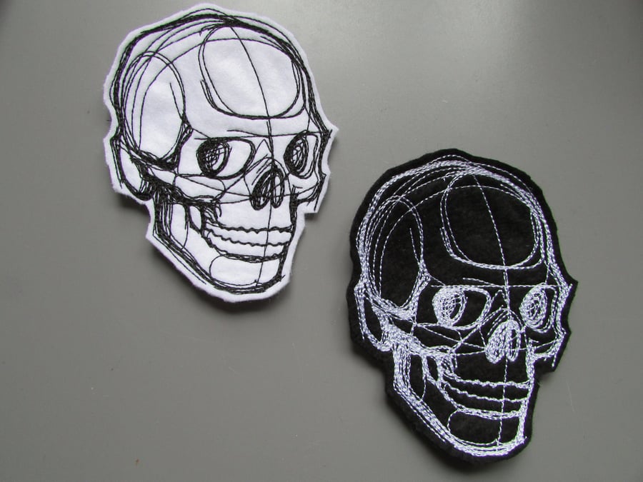 Embroidered Sketchwork Skull Applique Patch