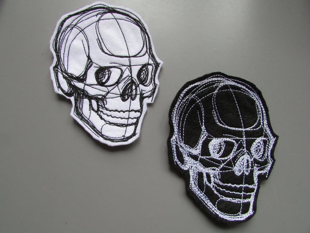Embroidered Sketchwork Skull Applique Patch