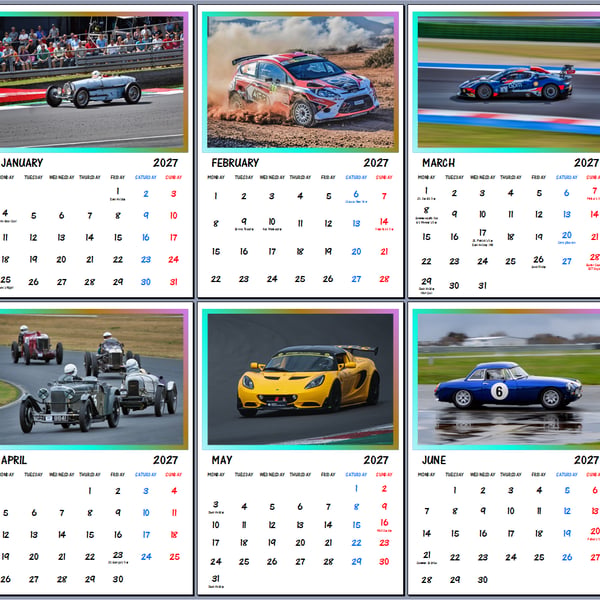 Motor Racing Cars Calendar 2027 - A4 Wall Hanging Calendar - Automobile Print