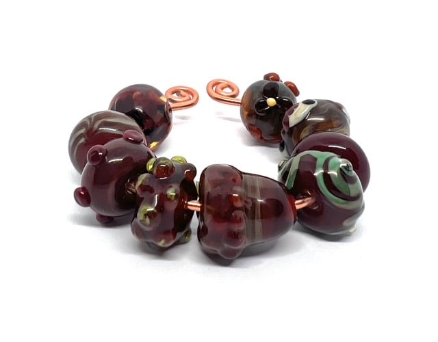 Handmade Artisan Lampwork Glass Beads – Autumn Woodland Acorn Forest Set