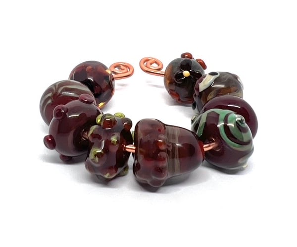 Handmade Artisan Lampwork Glass Beads – Autumn Woodland Acorn Forest Set