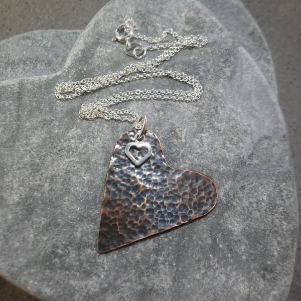  Oxidised Copper and Sterling Silver Heart Pendant