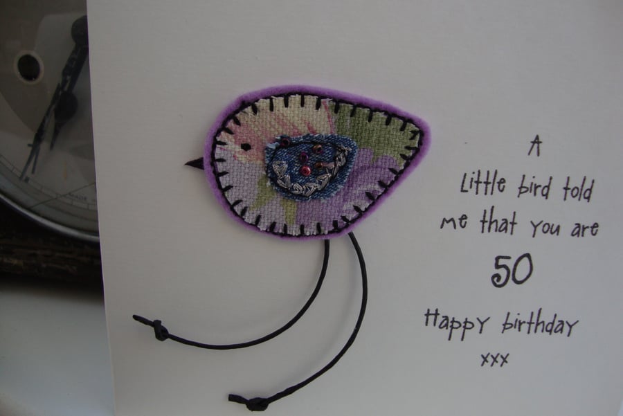 little bird birthday card 50