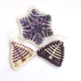 Purple hand knit Christmas decorations 