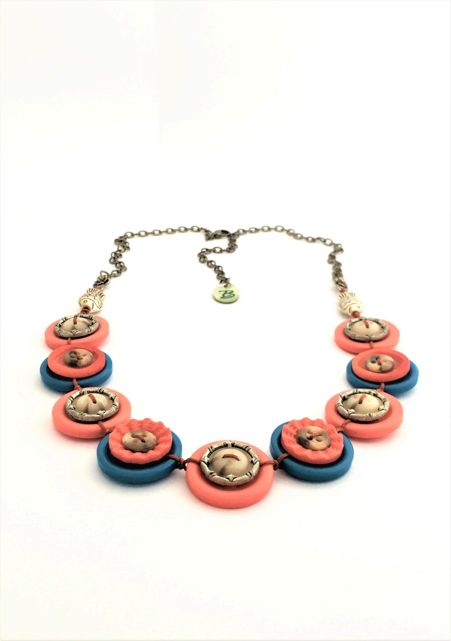 SALE - Colour of sunset - vintage button necklace - Unique style 