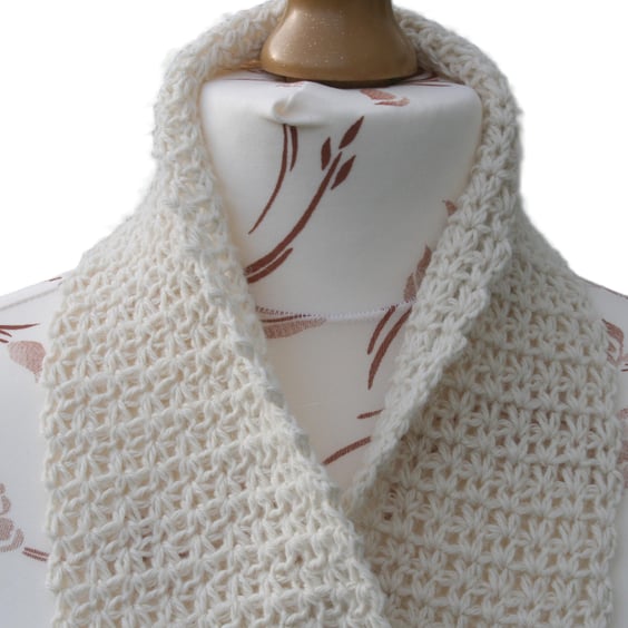 Narrow Off-White Scarf -  Superfine Alpaca Crocheted Scarf - Luxury Scarf