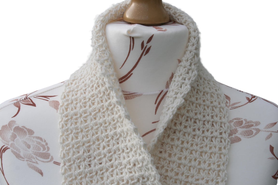 Narrow Off-White Scarf -  Superfine Alpaca Crocheted Scarf - Luxury Scarf