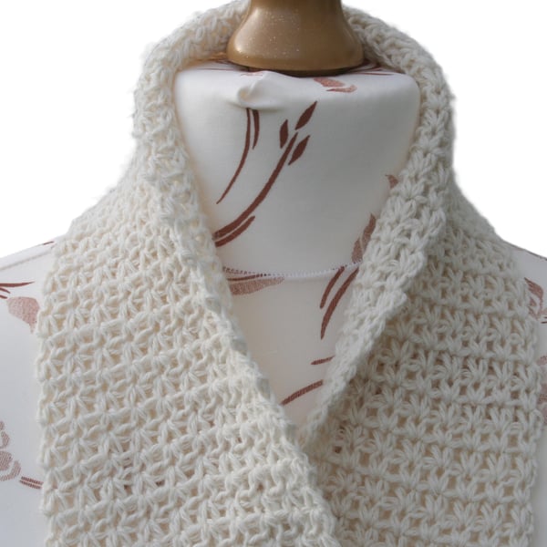 Narrow Off-White Scarf -  Superfine Alpaca Crocheted Scarf - Luxury Scarf