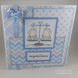 Handmade new twin babies card