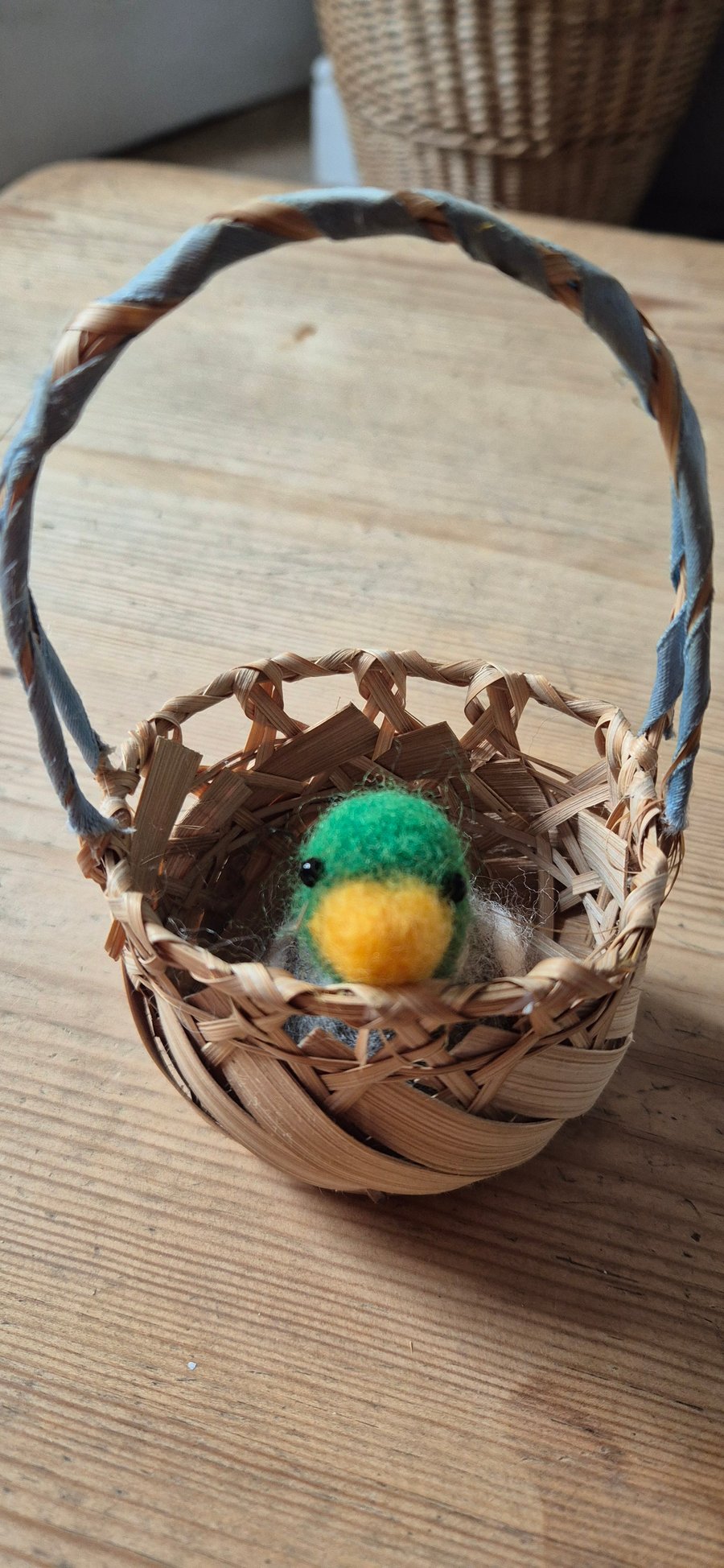Needle felted Duck in a basket